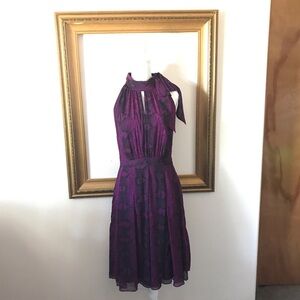 WHBM purple halter neck drop waist key hole dress
